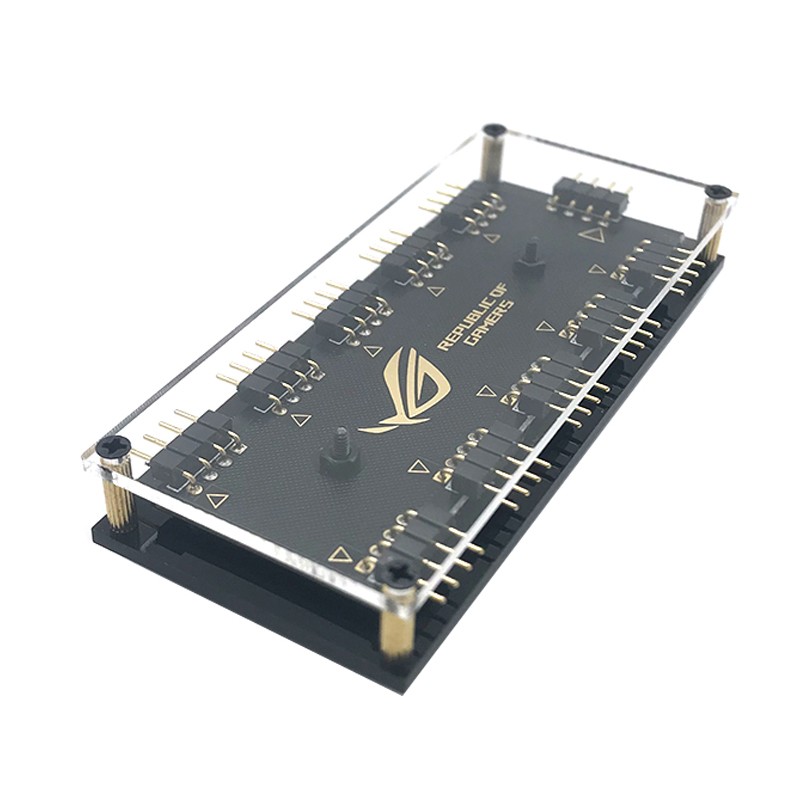 12V 4-pin RGB 10 Ports Hub Splitter w/ PMMA Case, ASUS AURA SYNC RGB Adapter for GIGABYTE MSI ASRock RGB LED Strip Lighting,Fans & Cooler- 1FT Extension Cable Included