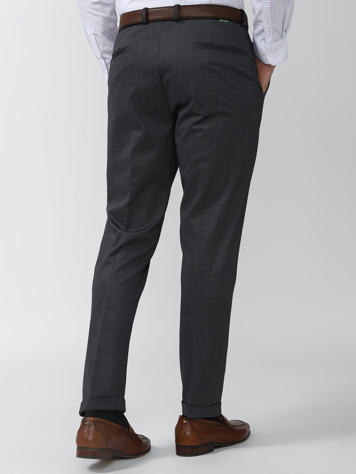 Peter England Grey Regular Fit Flat Front Trousers