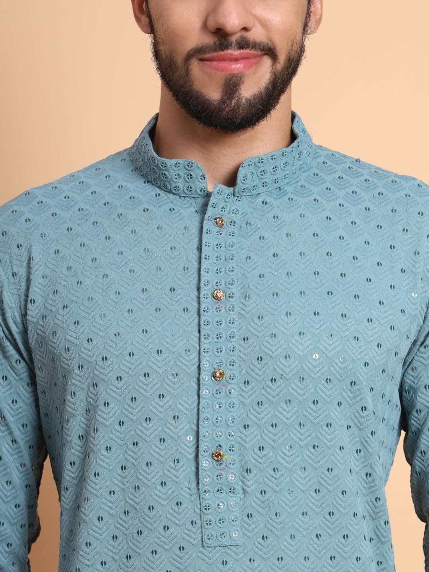 SWAGG INDIA Sky Blue Regular Fit Embroidered Kurta