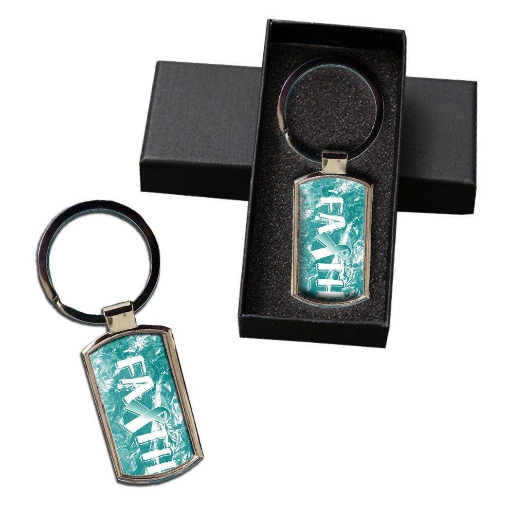 BleuReign(TM) Cervical Cancer Awareness Faith Ribbon Metal Keychain
