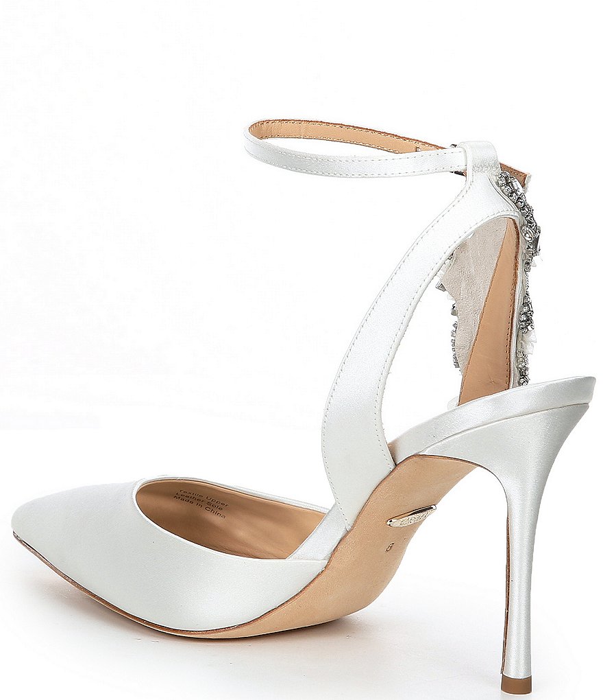 Badgley Mischka Blanca Satin Crystal Ornament Detail Pumps