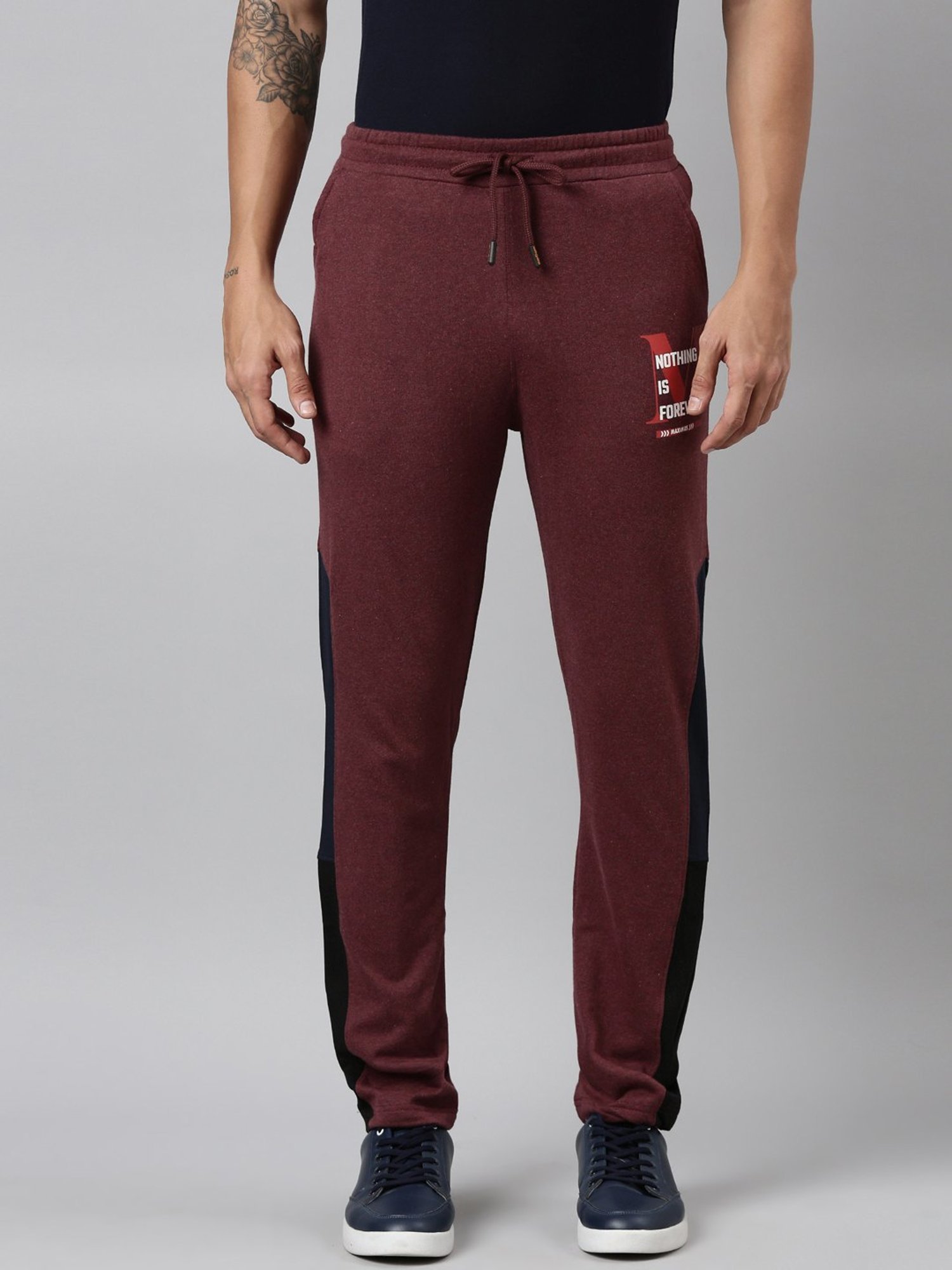 Dixcy Scott Maximus Maroon Cotton Regular Fit Colour Block Sports Trackpants