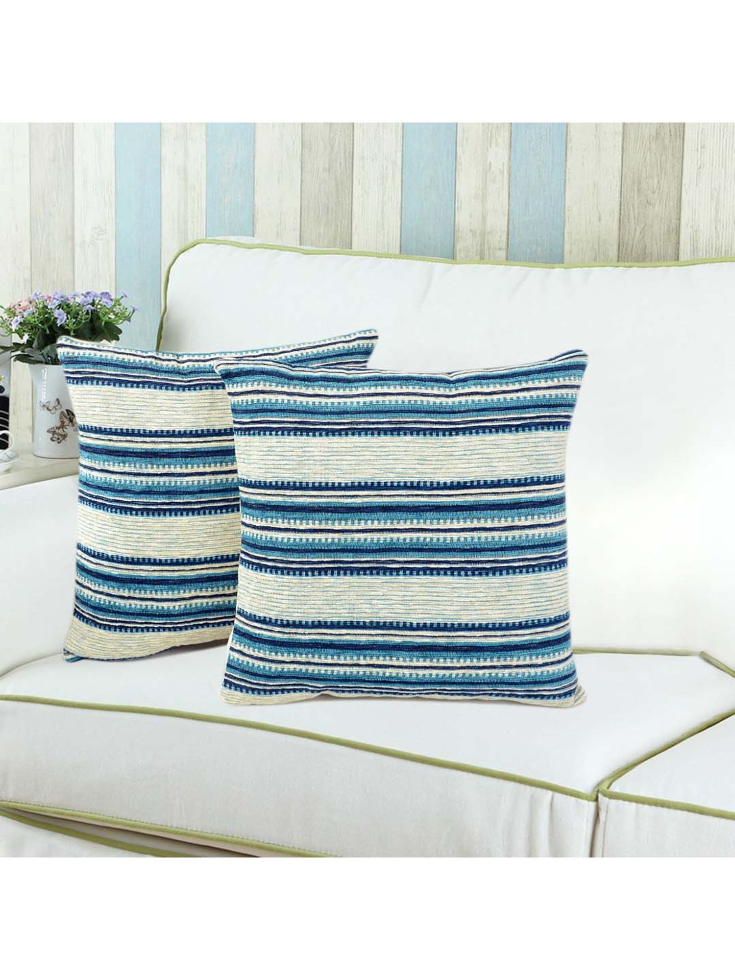 Saral Home Blue Chenille Cushion Covers - Set of 2