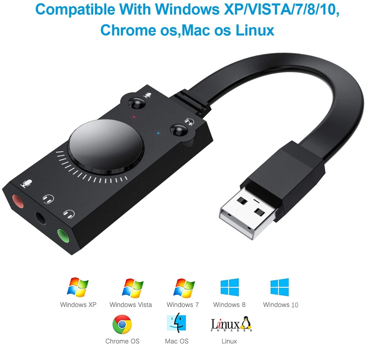 USB Sound Card,TechRise USB External Stereo Sound Adapter Splitter Converter with Volume Control for Windows and Mac,Plug & Play No Drivers Needed