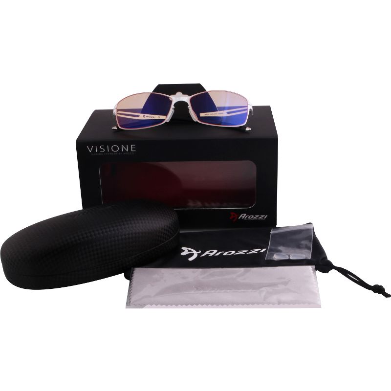 Arozzi Visione VX-400 Computer Blue Light Blocking Gaming Glasses, White Stainless Steel Frame, Tinted Purple Lens (VX400-1)