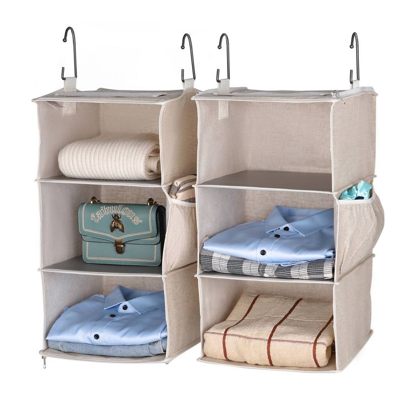 StorageWorks Set of 2 Three Shelf Hanging Closet Organizer Beige