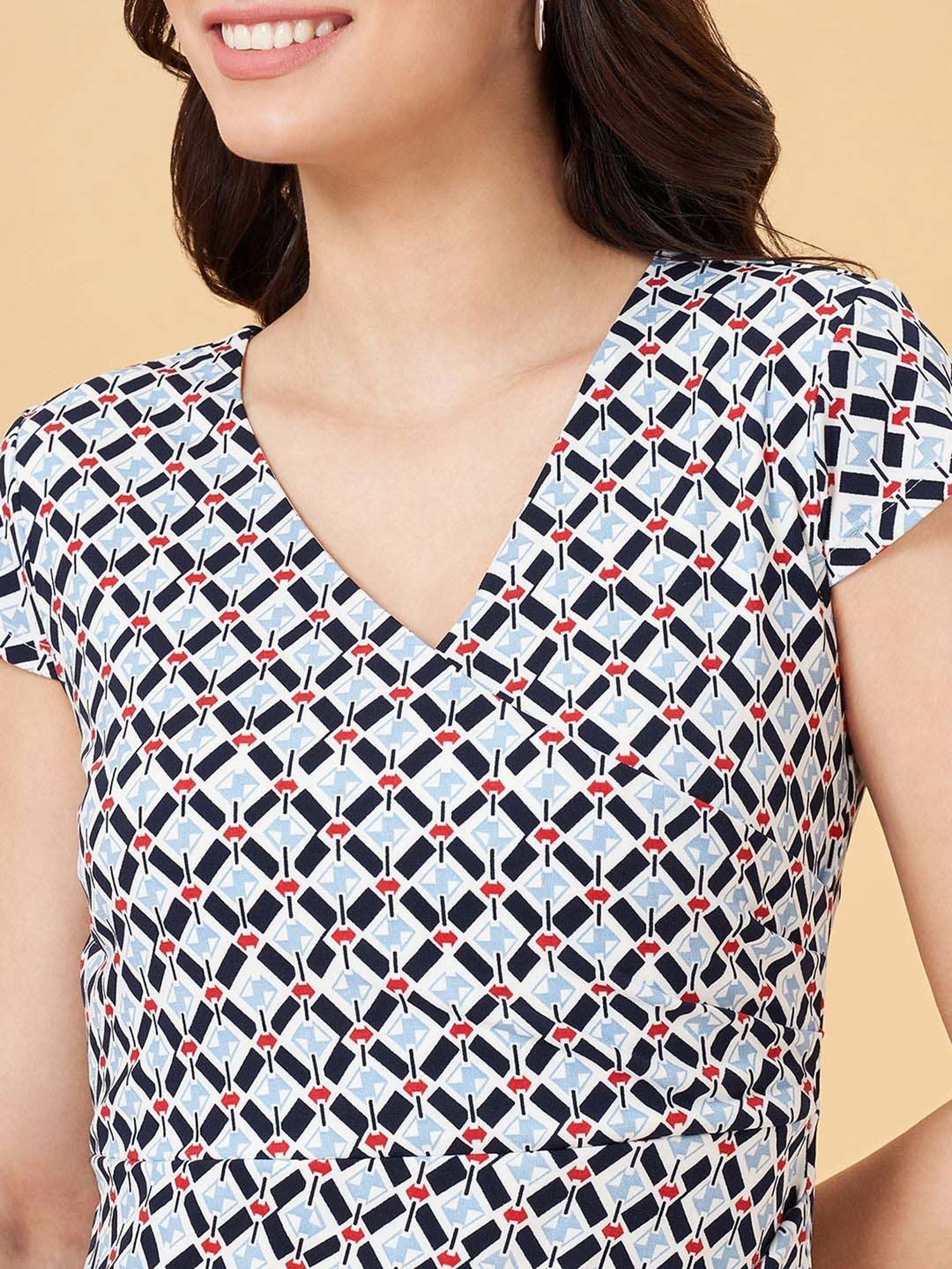 Annabelle by Pantaloons Blue Printed Bodycon Dress