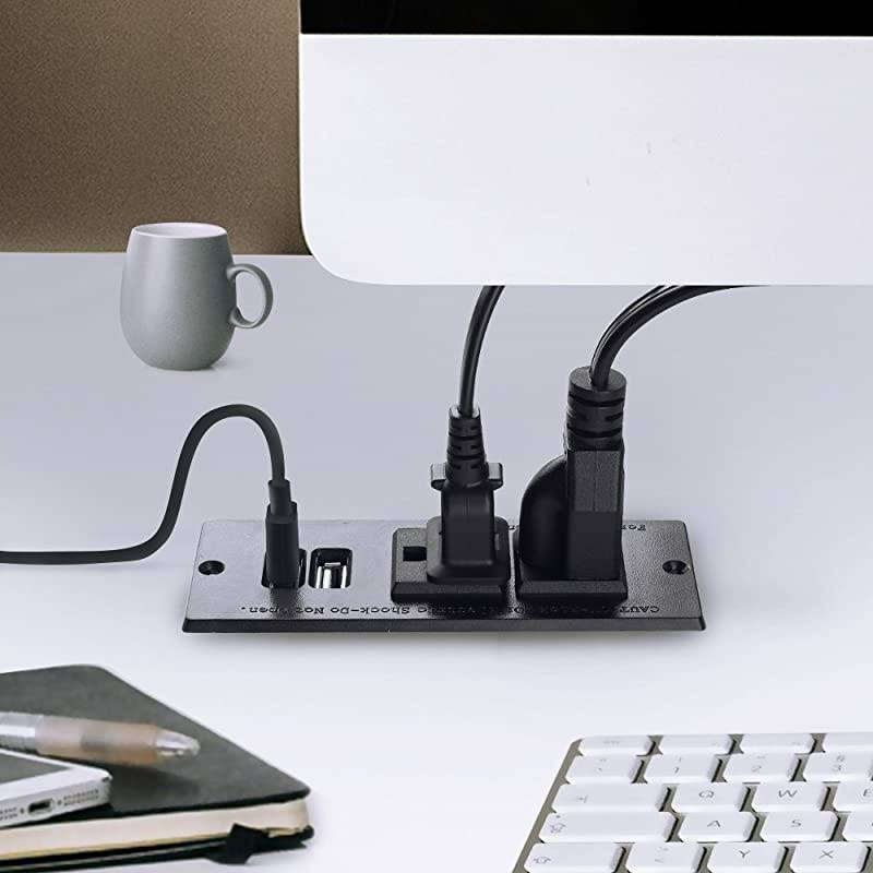 Recessed Power Strip Socket with USB PortsTable Power StripDesktop Charging Station with 2Outlets and 2 USB Ports
