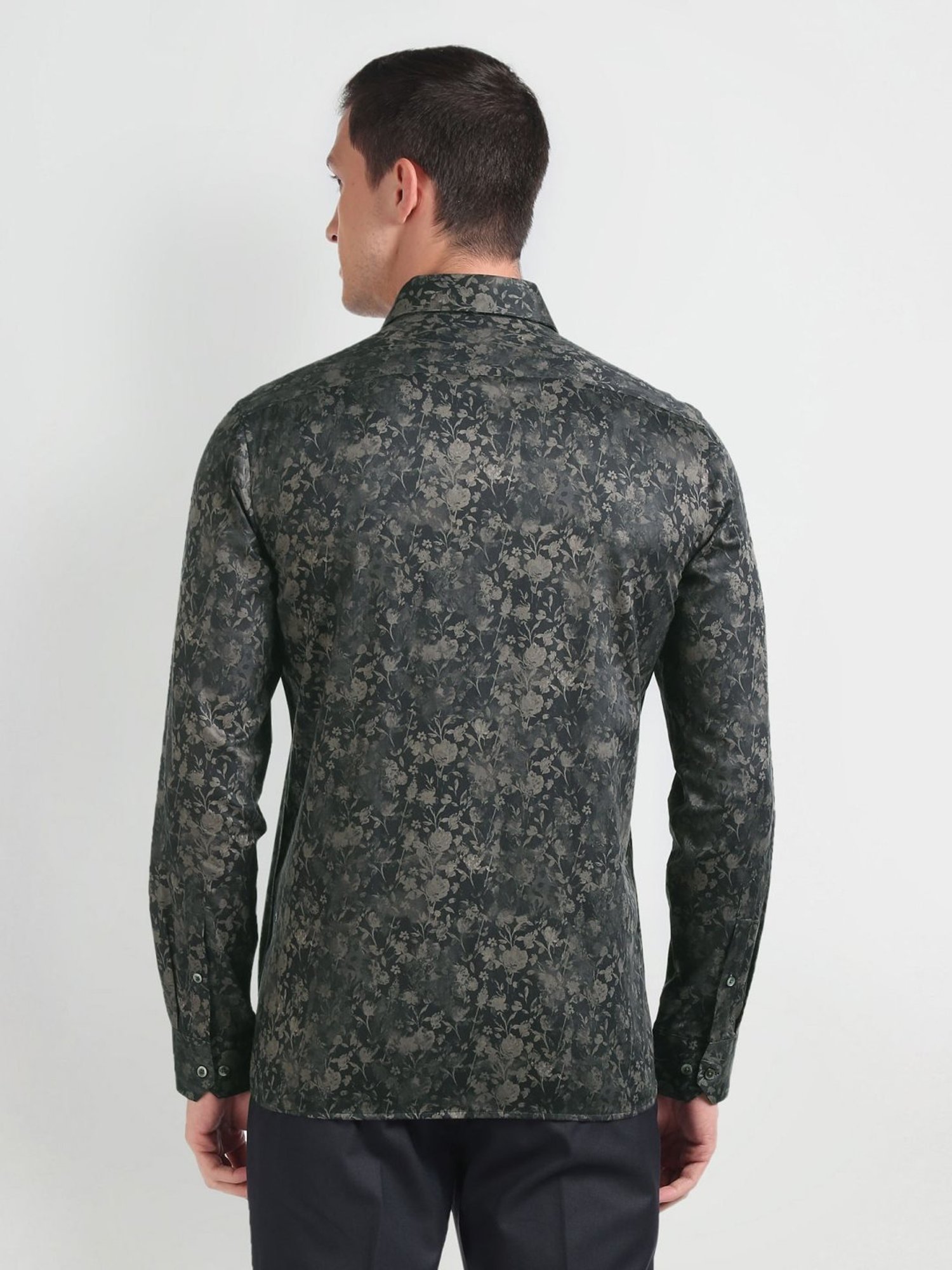 Arrow Navy Blue Cotton Slim Fit Printed Shirt