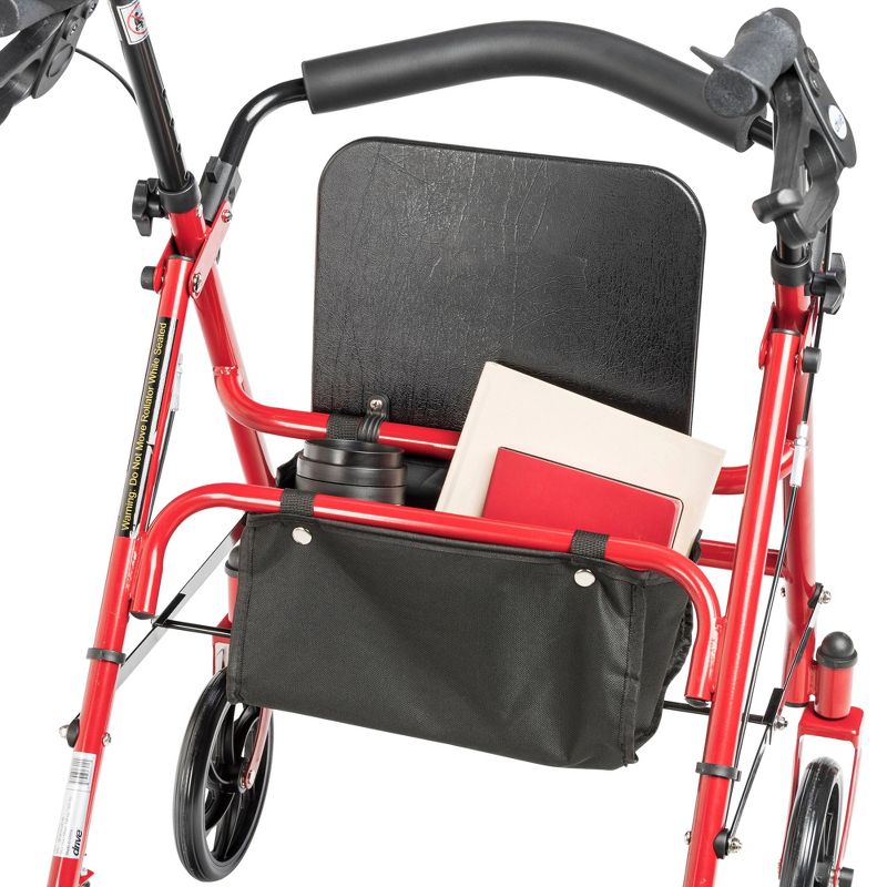 Drive Medical Four Wheel Walker Rollator with Fold Up Removable Back Support, Red
