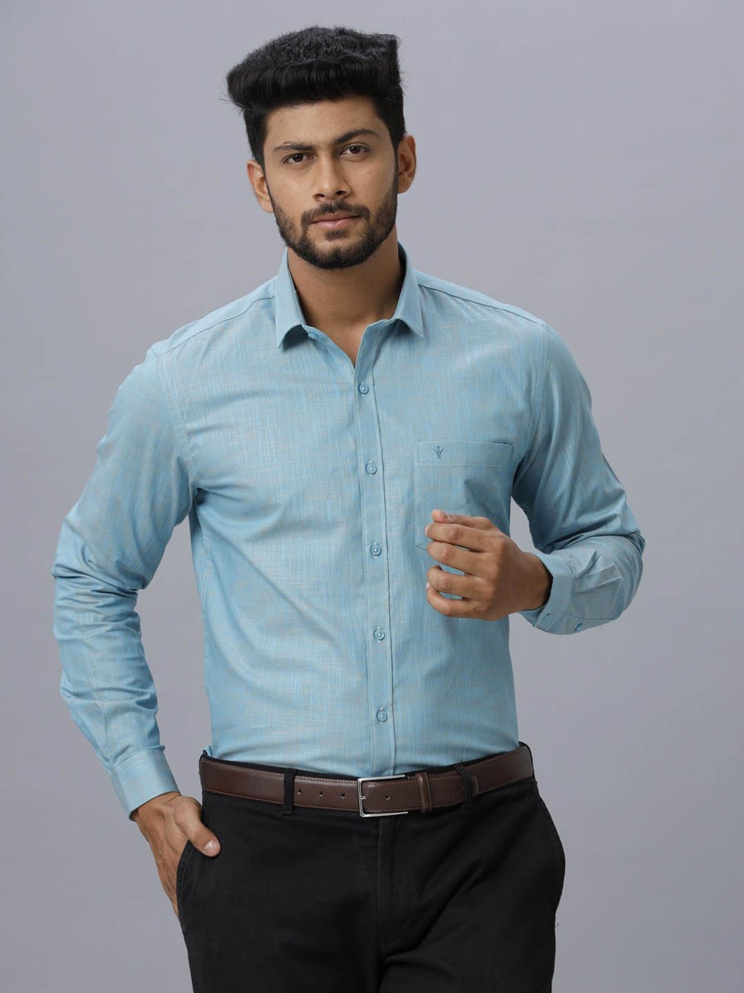 Ramraj Blue Cotton Slim Fit Shirt