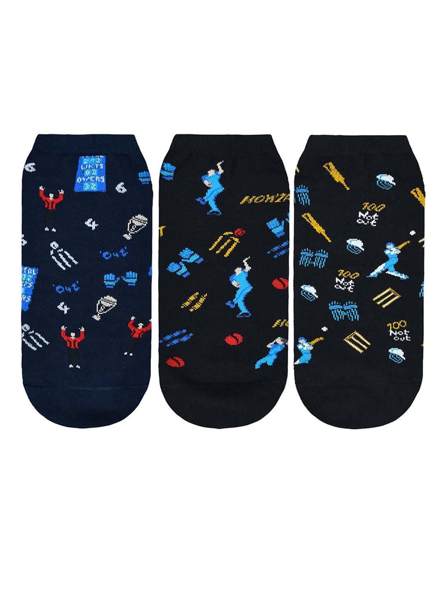 BALENZIA Black & Navy Printed Socks - Pack of 3