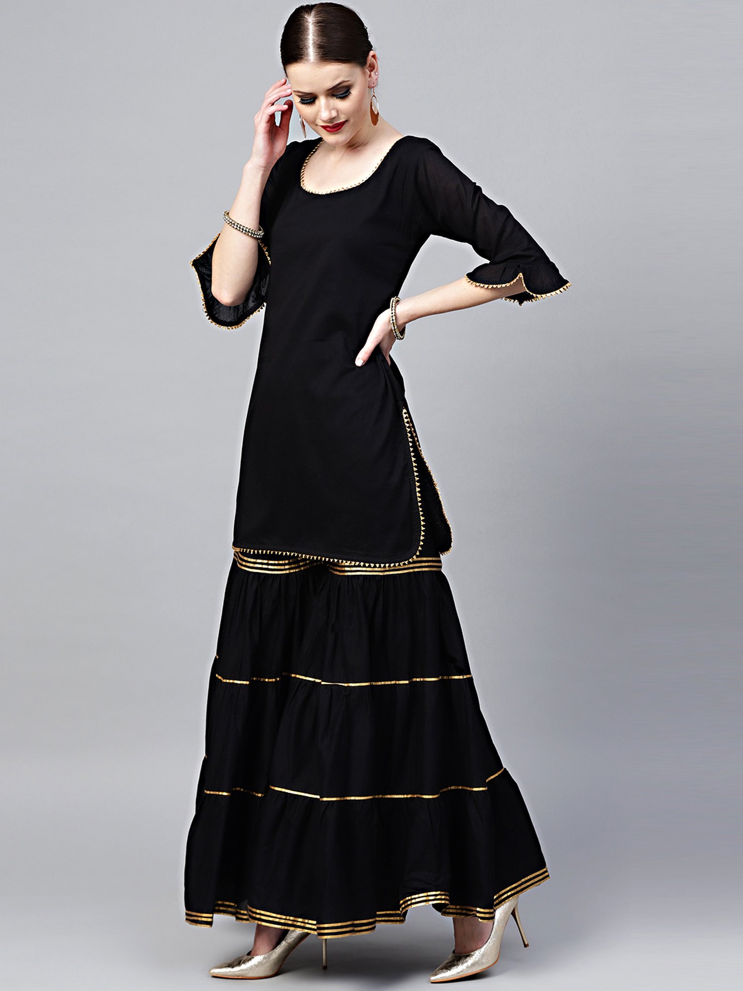 Chhabra 555 Black Cotton Kurta Sharara Set With Dupatta