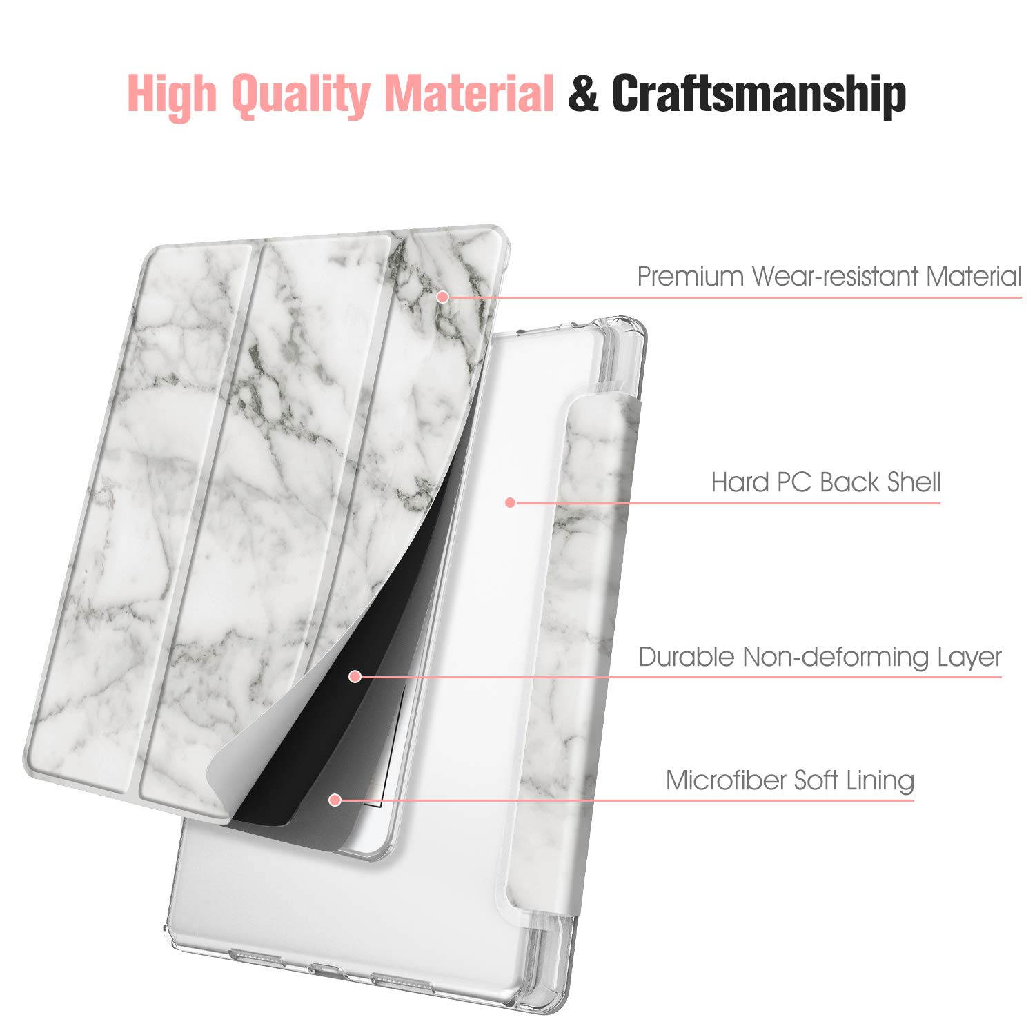 Fintie Case for iPad Air 10.5" (3rd Gen) 2019 / iPad Pro 10.5" 2017- Lightweight Slim Shell Standing Cover with Translucent Frosted Back Cover with Pencil Holder, Auto Wake/Sleep, Marble White