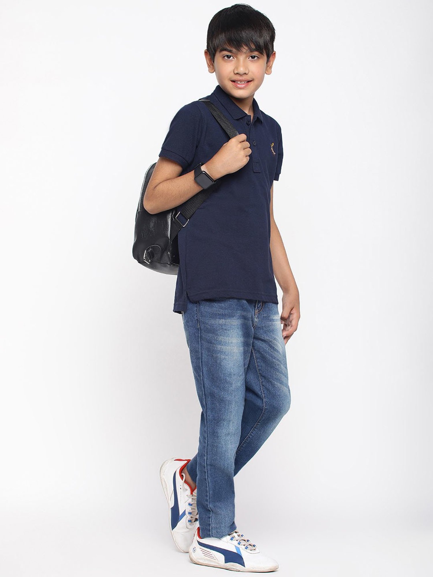 Lil Tomatoes Kids Navy Solid Polo T-Shirt