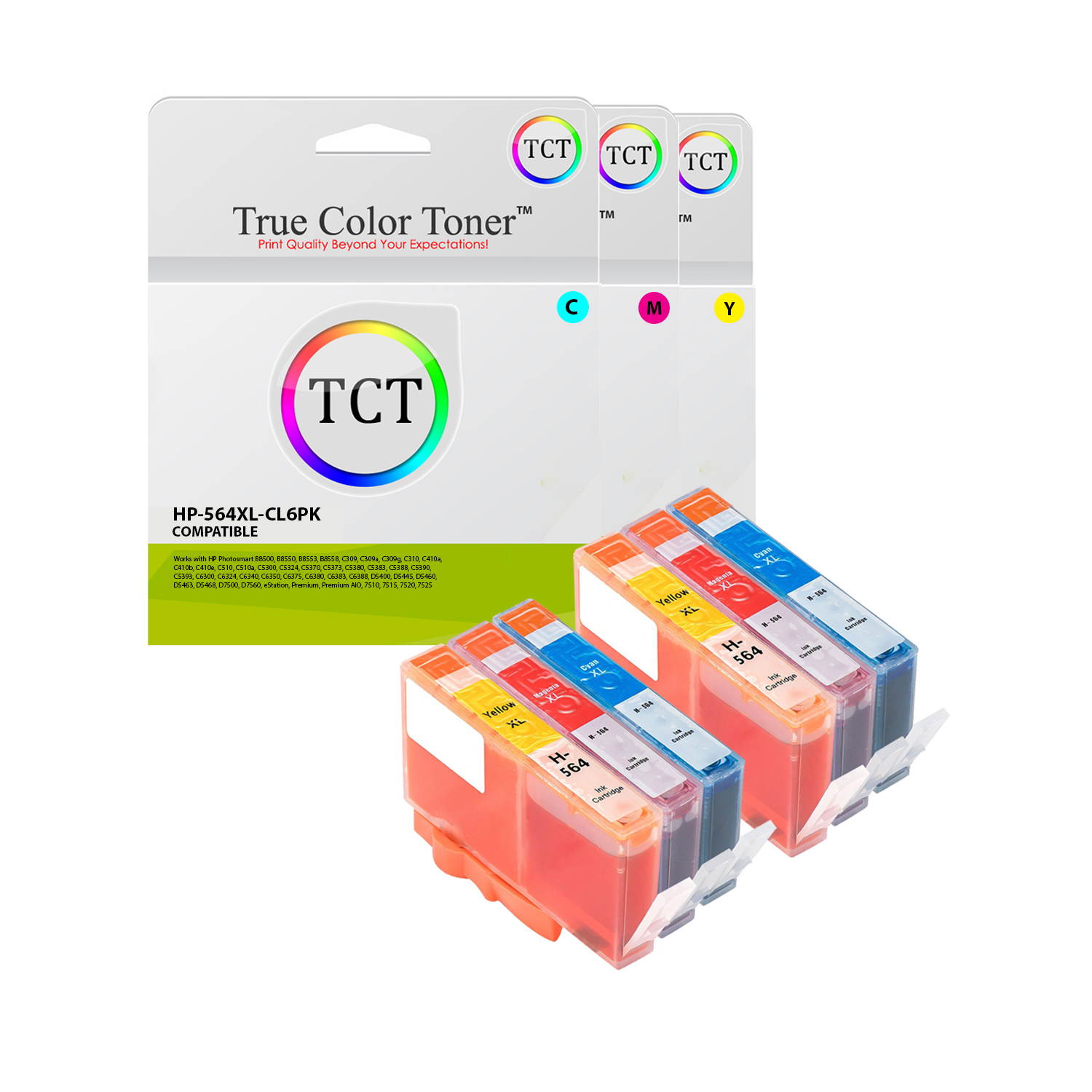 TCT Compatible Ink Cartridge Replacement for HP 564XL CN685WN CN686WN CN687WN works with HP Photosmart 5511 5512 5514 5515 5520 5522 5524 5525 Printers (Cyan, Magenta, Yellow) - 6 Pack