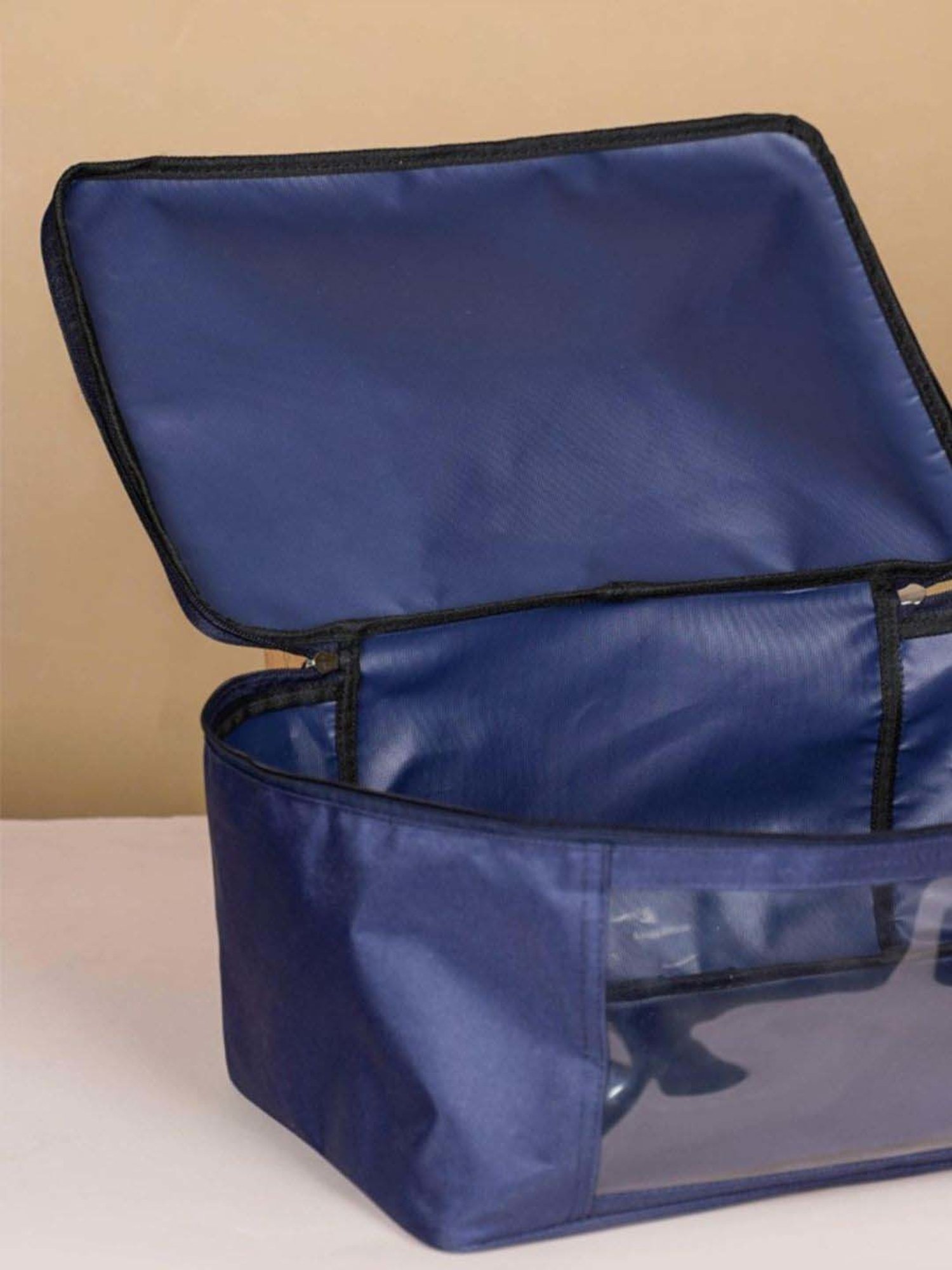 Nestasia Organizer For Clothes Set Of 2, Blue Transparent Bags With Zippered Front & Top Openings