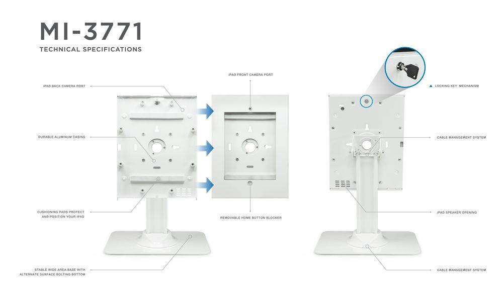 Mount-It! Tablet Security Stand Kiosk | Full Motion Anti-Theft Enclosure | White