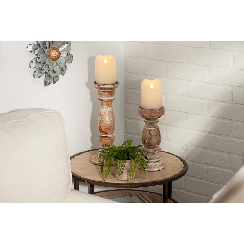 Lone Elm Studios Set of 2 12-inch Tall White Washed Mango Wood Candle Holders