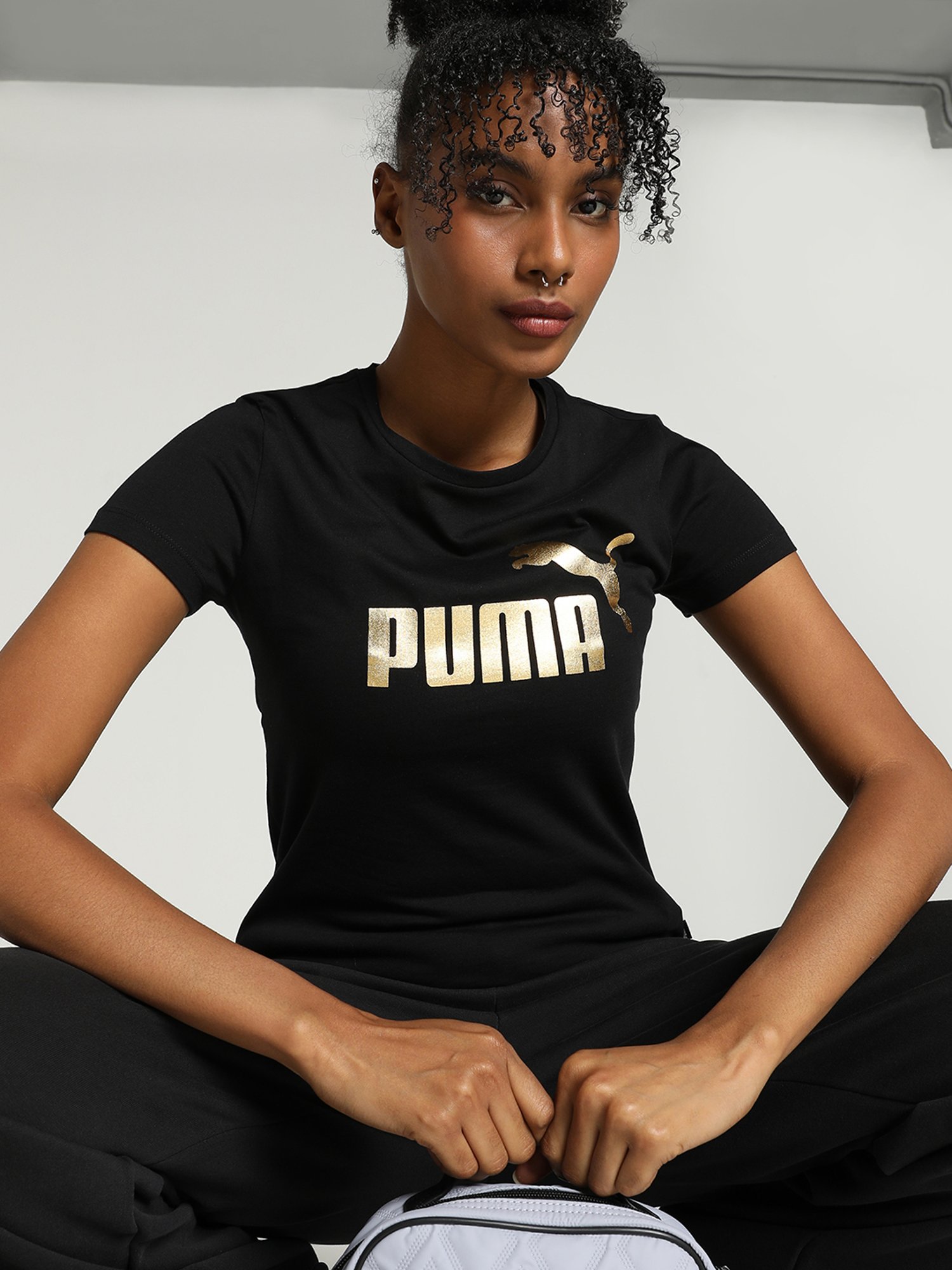 Puma Black Cotton Printed T-Shirt