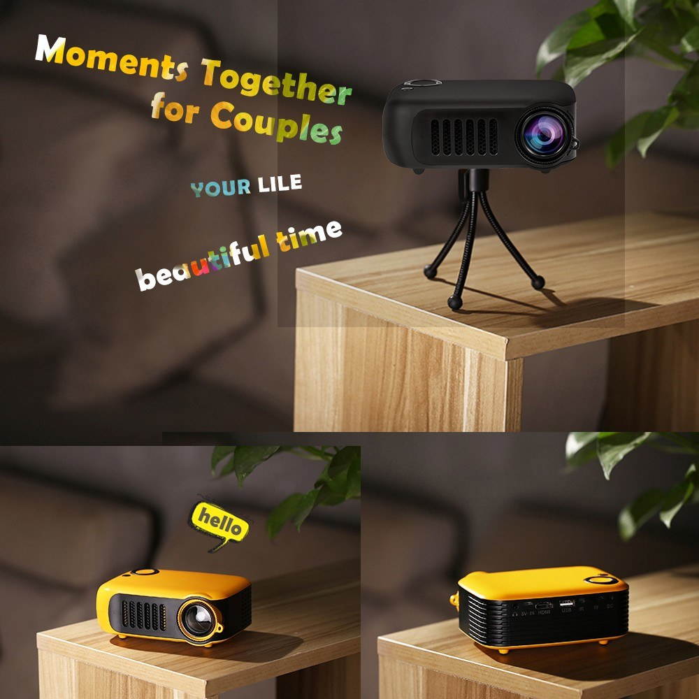 Mini Portable Projector Supports 1080P LCD 50,000 Hours Lamp Life Home Theater Video Projector Lightweight and Support Power Bank for TV Box/XBOX/TF Card/U Disk US Plug