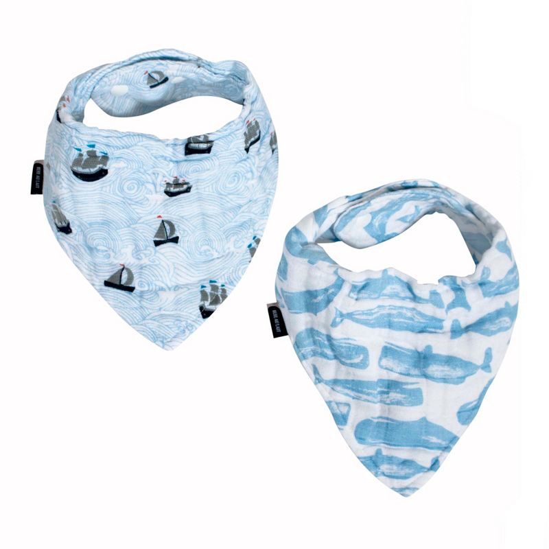 Bebe au Lait Muslin Bandana Bibs Seas/Moby - Blue 2pk