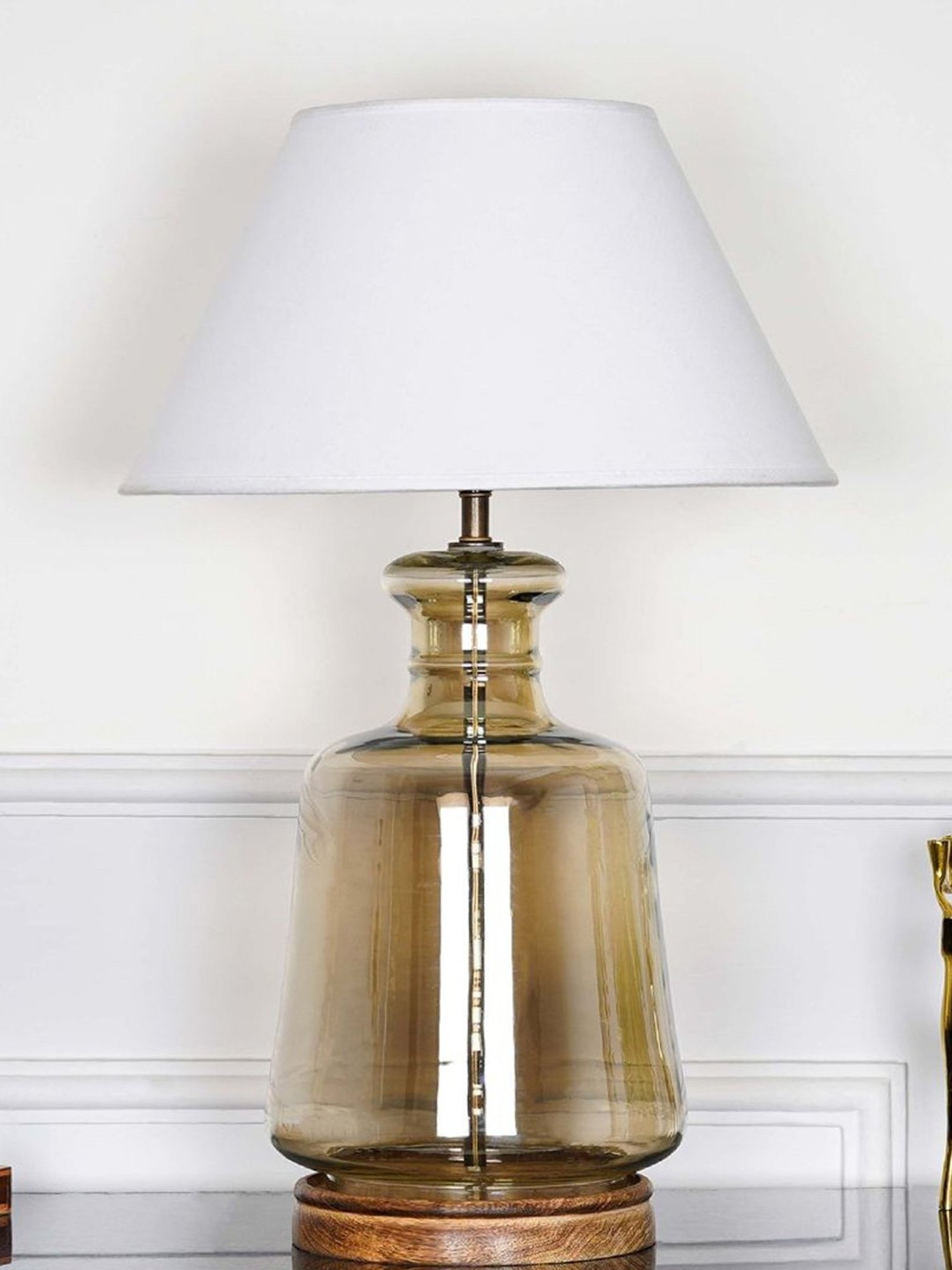 Kapoor Lamp Shades Smoke & Burnt Glass Paola & Cotton Shade Table Lamp