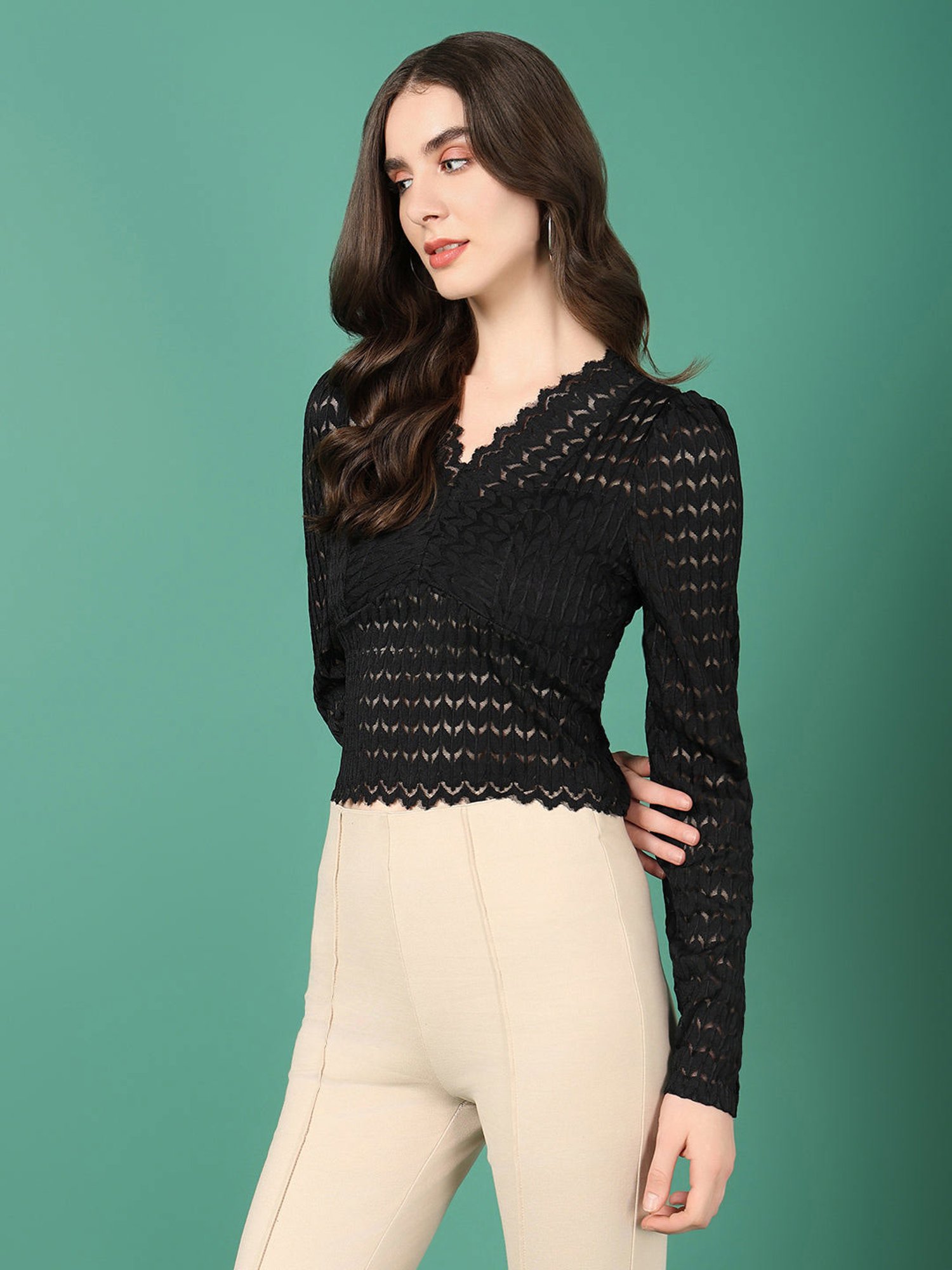 SHOWOFF Black Self Design Top