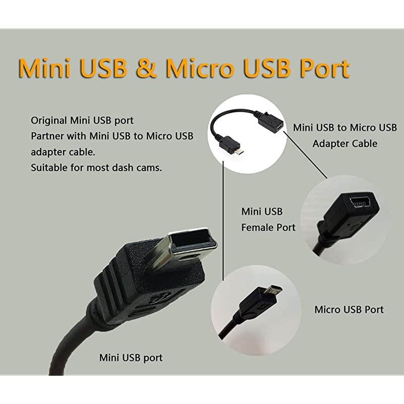 Upgraded Dash Cam Hardwire Kit, 13ft Cable with Mini and Micro USB Port for Dash Camera, Battery Drain Protection, 12V-24V to 5V Car Charger Power Cord with 5 Fuse Kit and Installation Tool