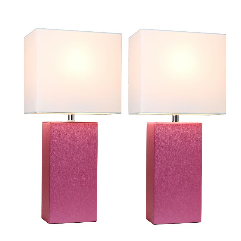 (2pk) 21" Monaco Avenue Modern Leather Table Lamp Hot Pink - Elegant Designs