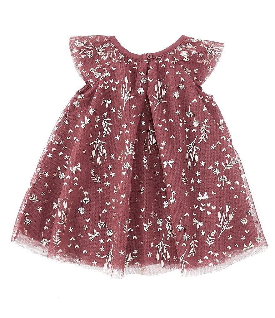 Baby Starters Baby Girls 3-12 Months Flutter-Sleeve Berry Mesh Tulle Dress Bodysuit