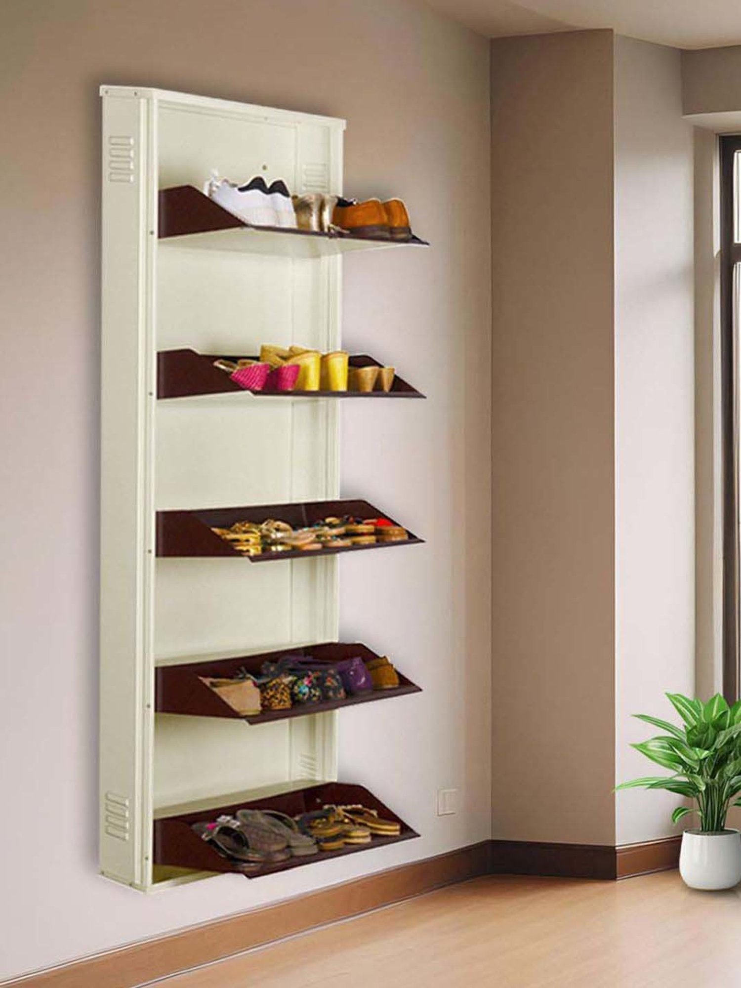 Delite Kom Metal Shoe Rack - 24" 5 Shelf, Ivory Coffee, PowderCoat, Wall Mount, DIY