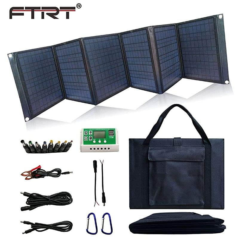 Charger 60W Foldable Panel Portable Battery Charger Kit with Dual 5V USB Ports for Cell Phone Power Bank DC18V Output for Laptop Tablet DC12V for Car motorcycles Boat RVs Charge Battery