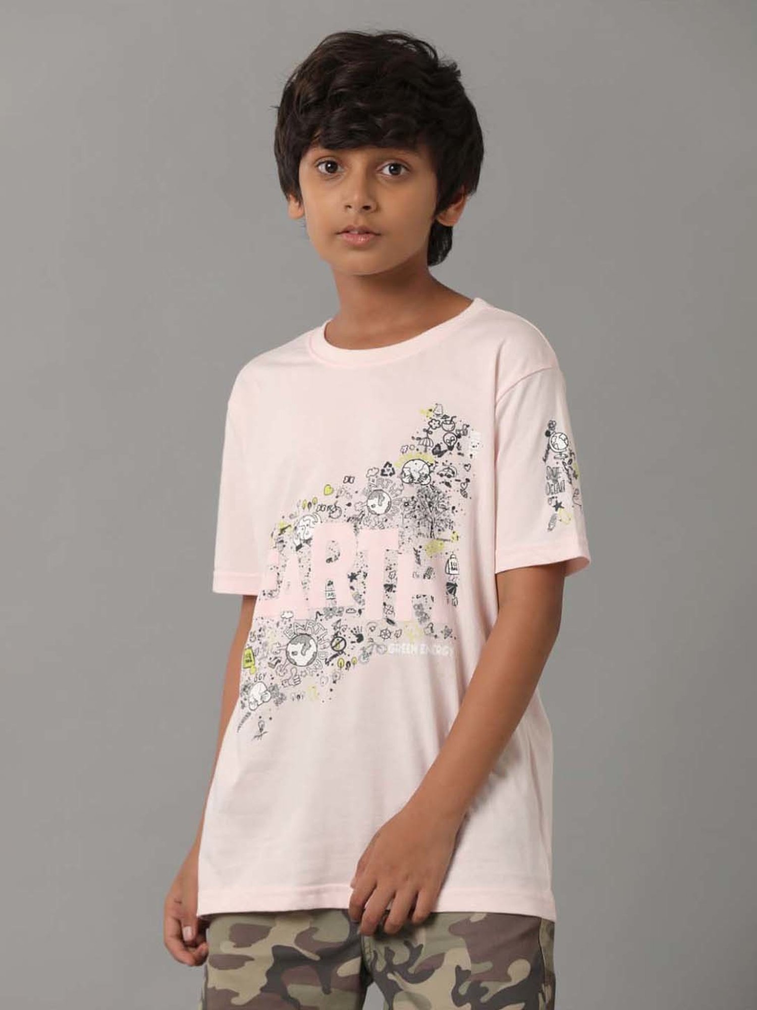 Under Fourteen Only Kids Peach Cotton Printed T-Shirt