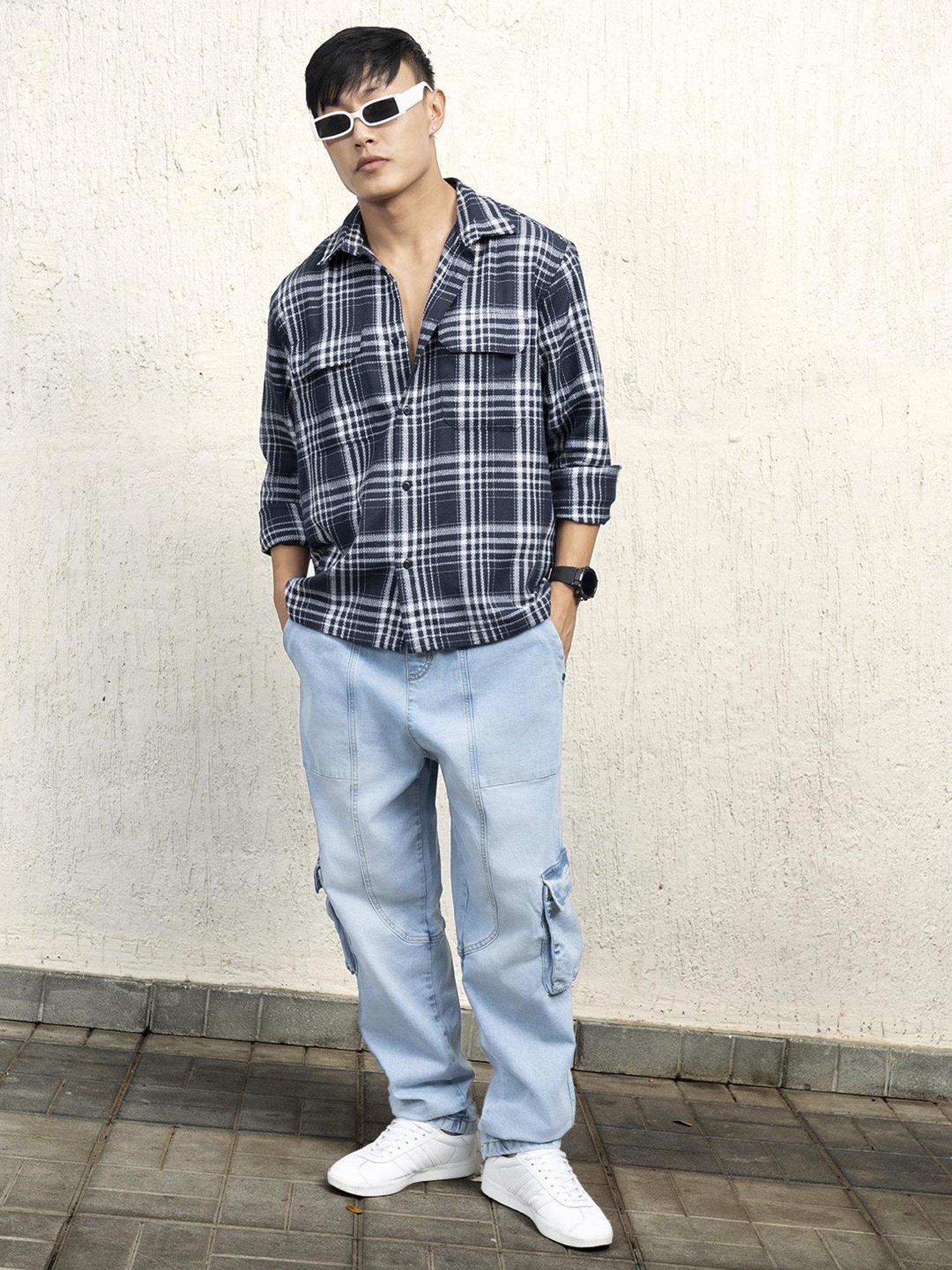 Hubberholme Men Cotton Long Sleeves Oversized Checked Double Pocket Shirt 17