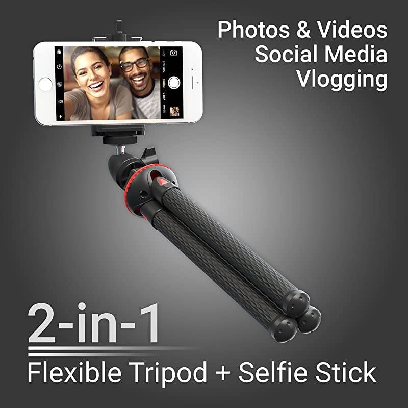 SquidGrip Flexible Cell Phone Tripod and Portable Action Camera Holder - Compatible with iPhone, GoPro, Android, Samsung, Google Pixel and All Mobile Phones