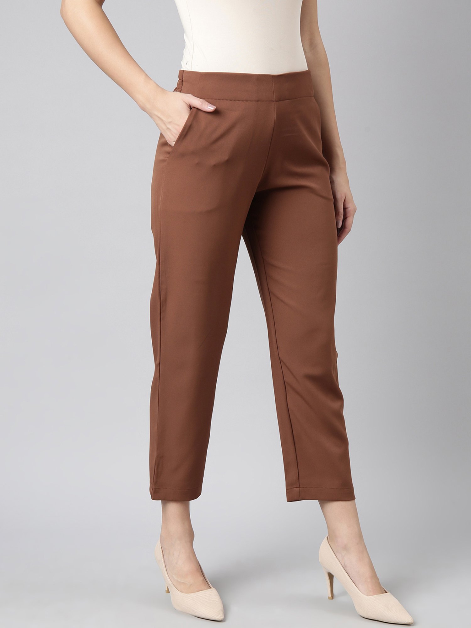SHOWOFF Brown Regular Fit Trousers
