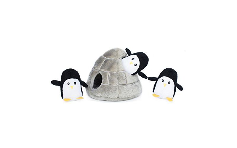 ZippyPaws - Arctic Pals Burrow, Interactive Squeaky Hide and Seek Plush Dog Toy - Penguin Cave