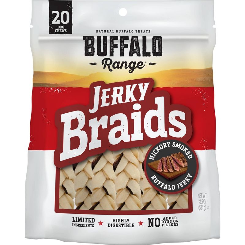 Buffalo Range Jerky Braids Smoked Dog Treats - 20ct