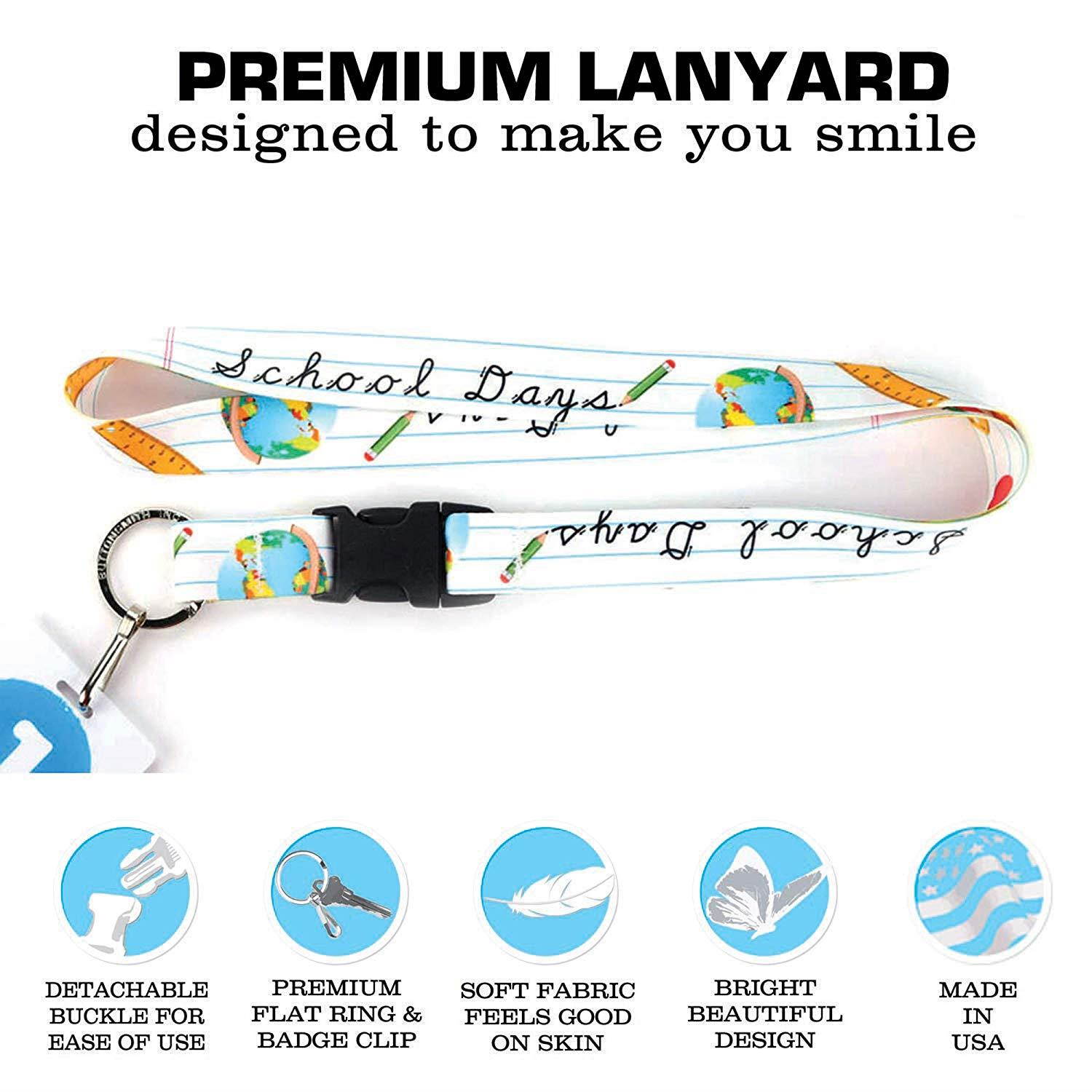 Buttonsmith School Days Premium Lanyard with Buckle and Flat Ring - Made in The USA