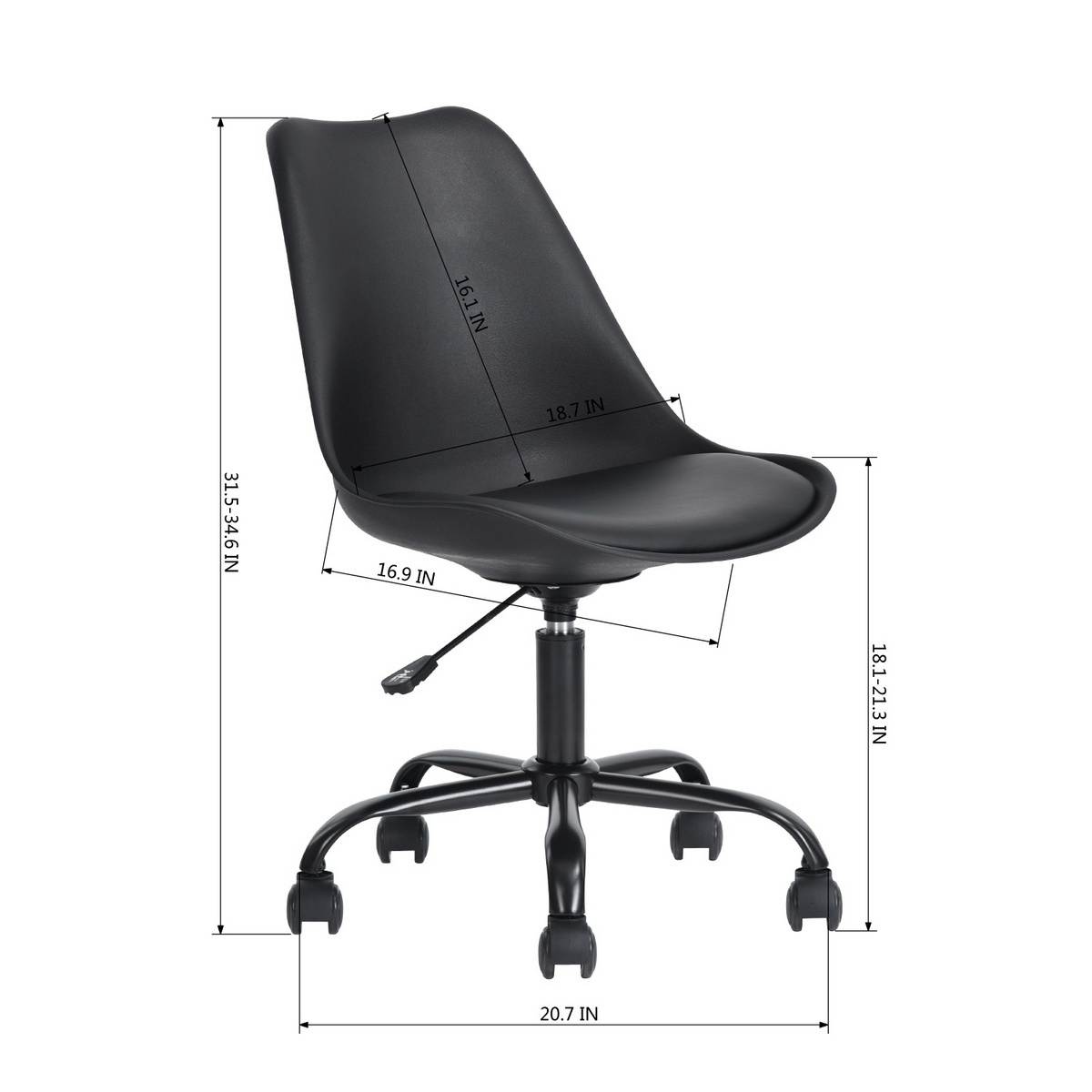 FurnitureR Task Chair Adjustable Swivel Office Chair, Black