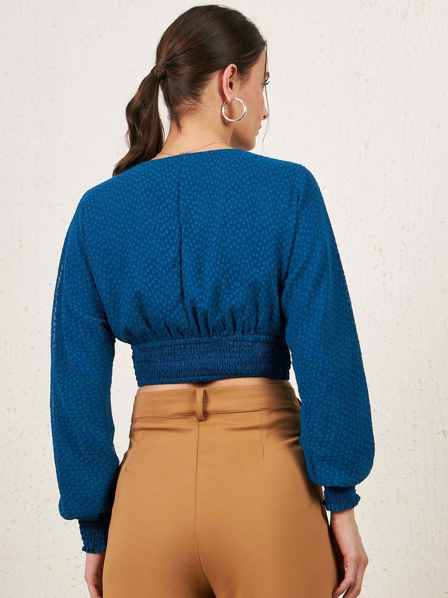 Rare Blue Self Pattern Crop Top