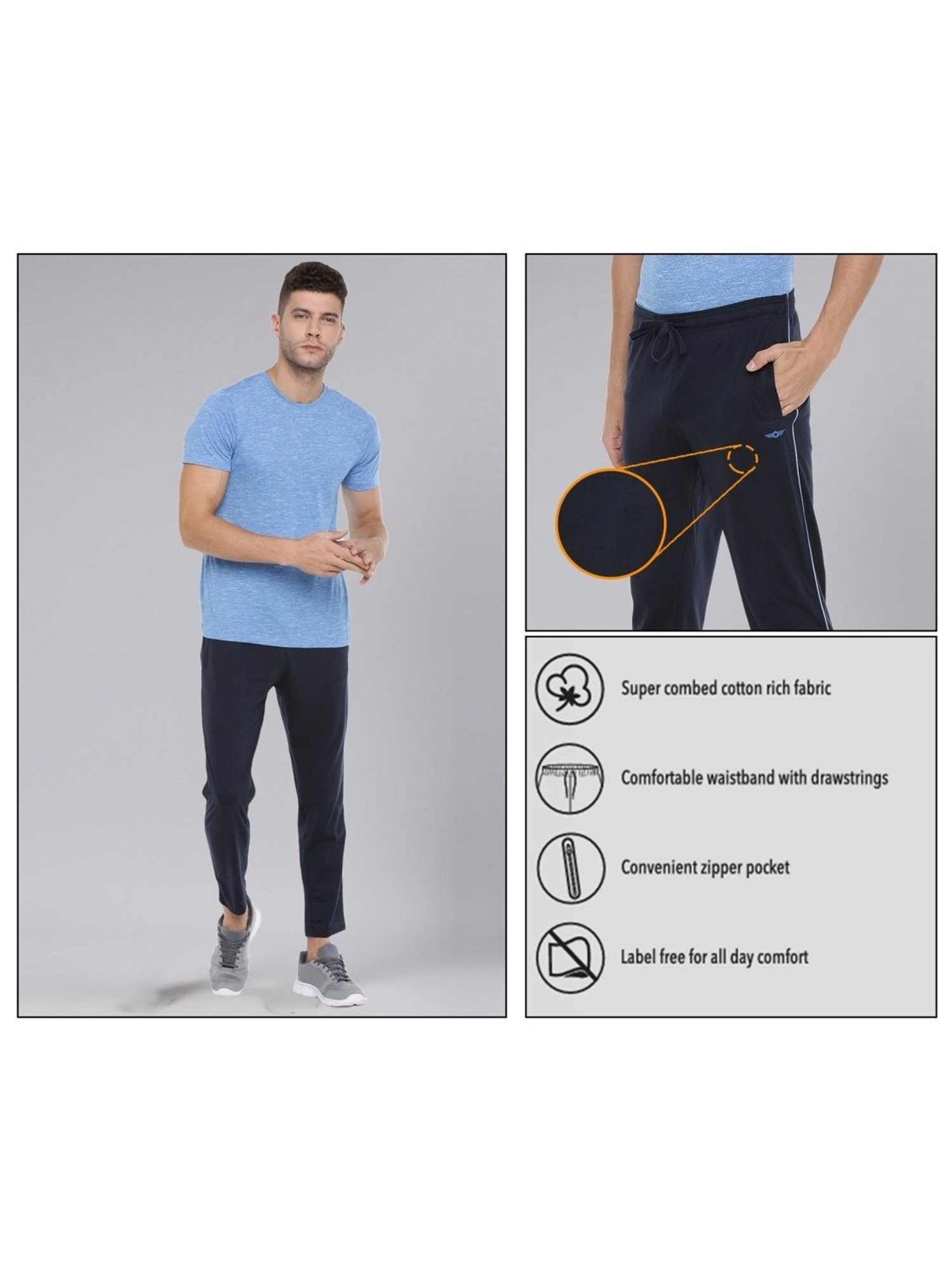 Force NXT Navy & Grey Melange Cotton Regular Fit Trackpants - Pack Of 2