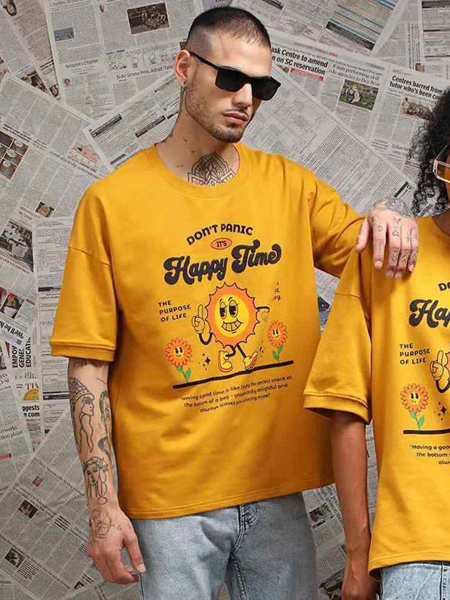 Difference Of Opinion Mustard Loose Fit Printed Unisex T-Shirt