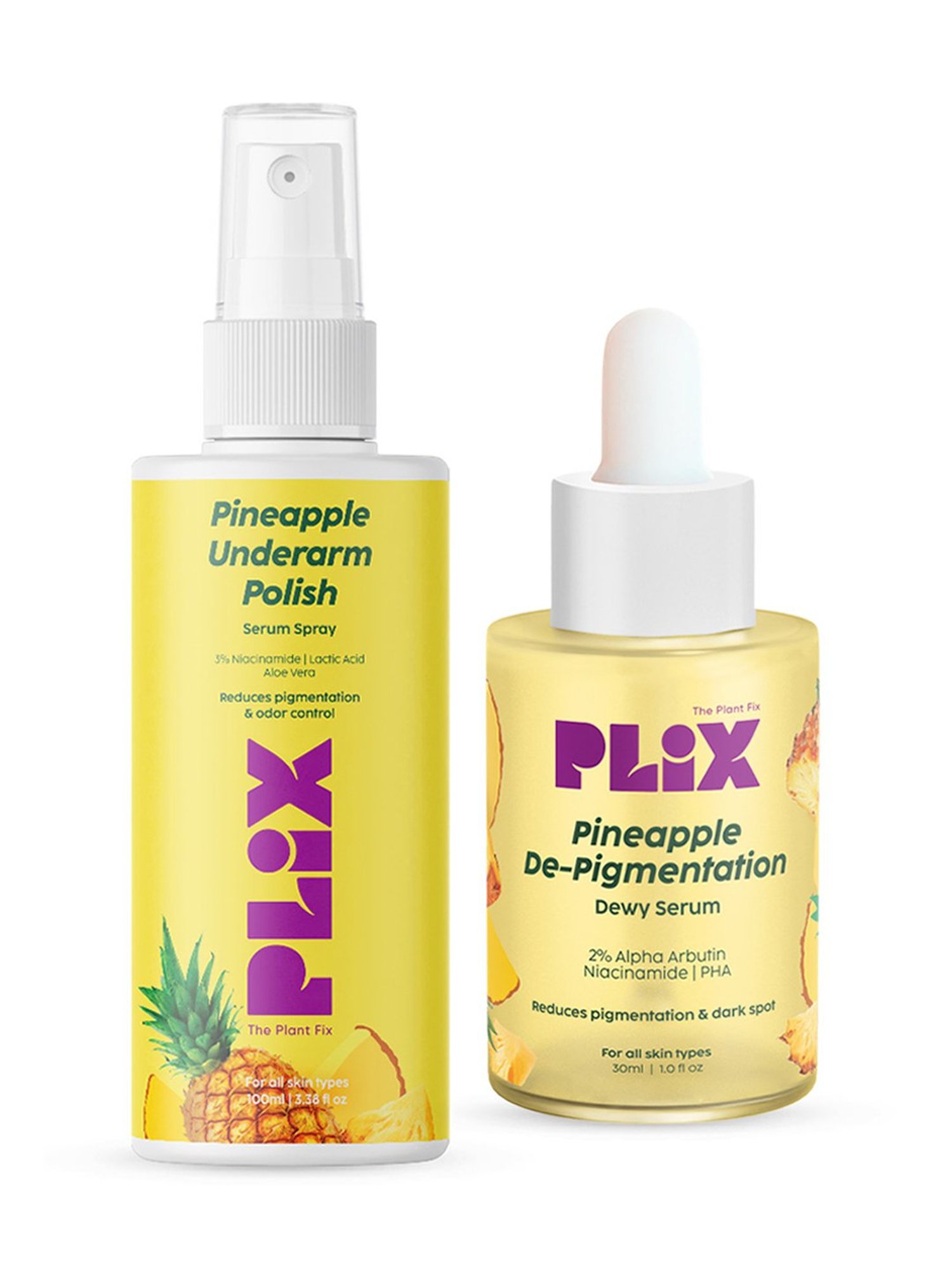 PLIX THE PLANT FIX Pineapple Underarm Polish Serum Spray & De-Pigmentation Dewy Serum Combo