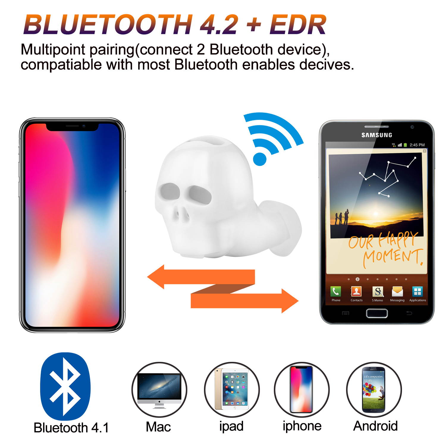 Wireless Bluetooth 4.2 Headset Stereo personality Headphones Earphone For IPhone Samsung HTC