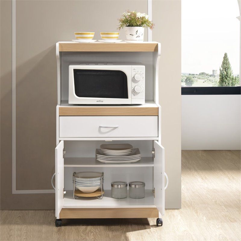 Microwave Kitchen Cart in White - Hodedah