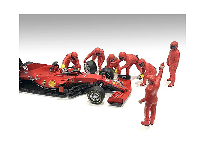 Formula One F1 Pit Crew 7 Figurine Set Team Blue for 1/43 Scale Models by American Diorama