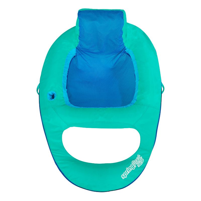 SwimWays Inflatable Soft Mesh Twist and Fold Spring Stable Relaxing Recliner Pool and Lake Float Lounger with Cup Holder, Backrest, and Headrest, Aqua