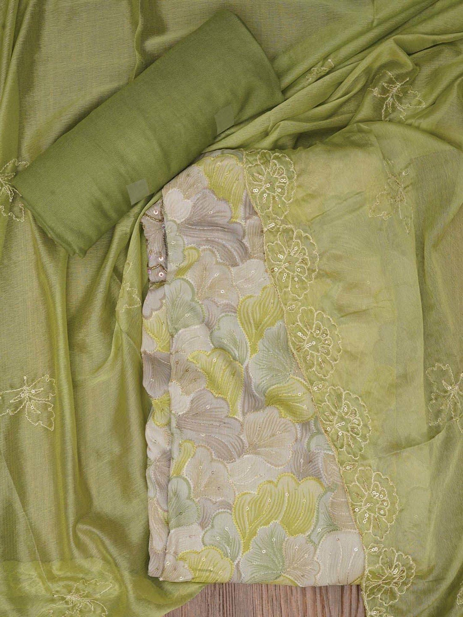 Jaipur Kurti Green Embroidered Unstitched Dress Material